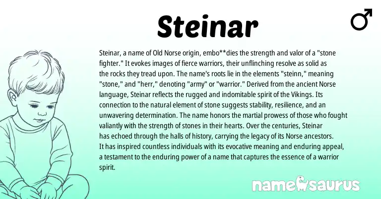 Infographic about Steinar name meaning, Steinar is a name from Old Norse, Norse origin(s).