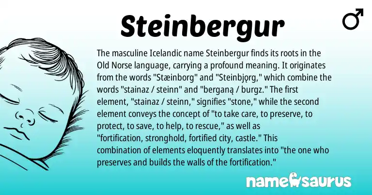 Infographic about Steinbergur name meaning, Steinbergur is a name from Old Norse, Icelandic origin(s).