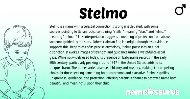 Infographic about Stelmo name meaning, Stelmo is a name from Italian, Spanish origin(s).