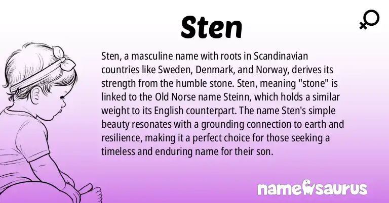 Infographic about Sten name meaning, Sten is a name from Swedish, Danish, Norwegian, Estonian origin(s).