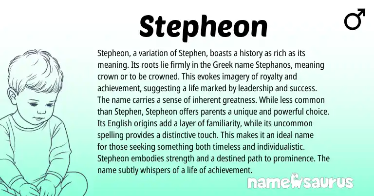 Infographic about Stepheon name meaning, Stepheon is a name from Greek origin(s).