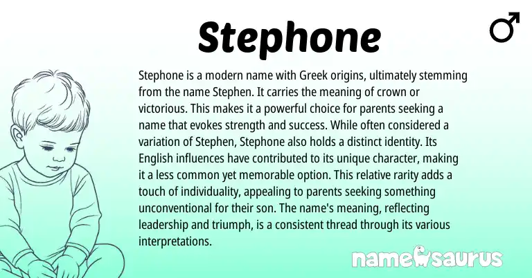 Infographic about Stephone name meaning, Stephone is a name from Greek origin(s).