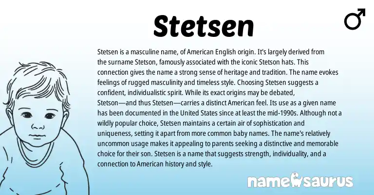 Infographic about Stetsen name meaning, Stetsen is a name from English origin(s).