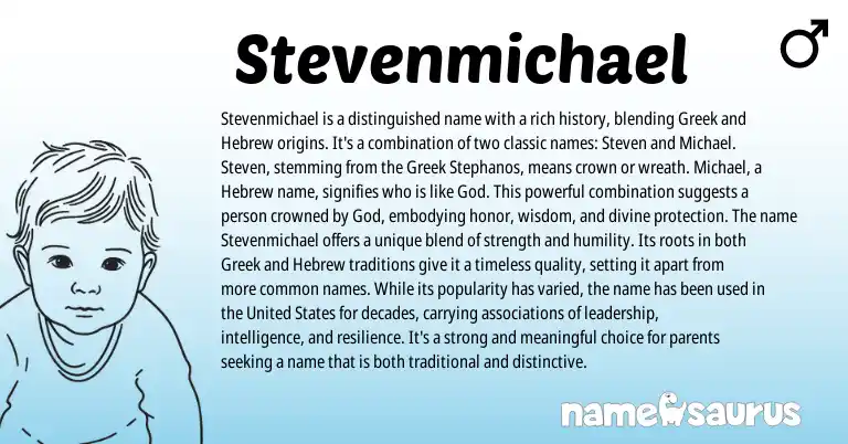 Infographic about Stevenmichael name meaning, Stevenmichael is a name from Greek, Hebrew, Biblical origin(s).
