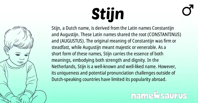 Infographic about Stijn name meaning, Stijn is a name from Netherlands, Dutch, Latin origin(s).