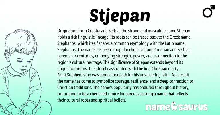 Infographic about Stjepan name meaning, Stjepan is a name from Croatian, Serbian, Latin, Greek origin(s).
