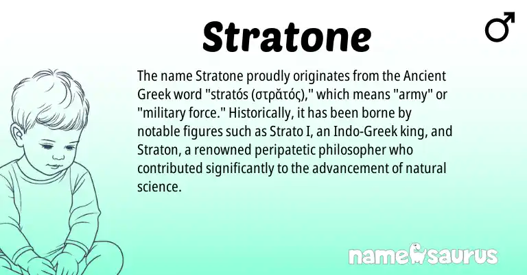 Infographic about Stratone name meaning, Stratone is a name from Ancient Greek, Greek origin(s).