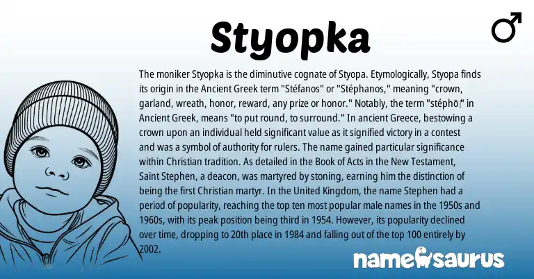 Infographic about Styopka name meaning, Styopka is a name from Ancient Greek, United Kingdom, Greece origin(s).