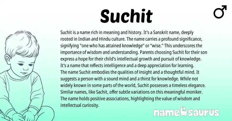 Infographic about Suchit name meaning, Suchit is a name from Indian, Sanskrit origin(s).