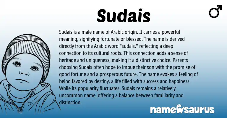 Infographic about Sudais name meaning, Sudais is a name from Arabic origin(s).
