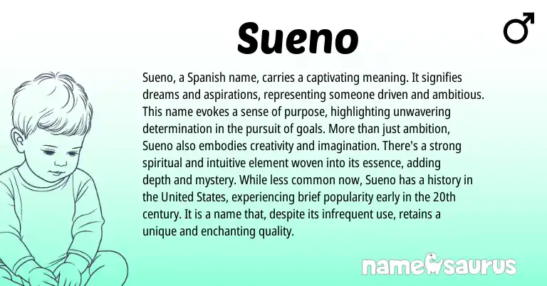 Infographic about Sueno name meaning, Sueno is a name from Spanish, Japanese origin(s).
