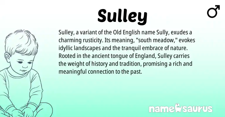 Infographic about Sulley name meaning, Sulley is a name from Old English, England origin(s).