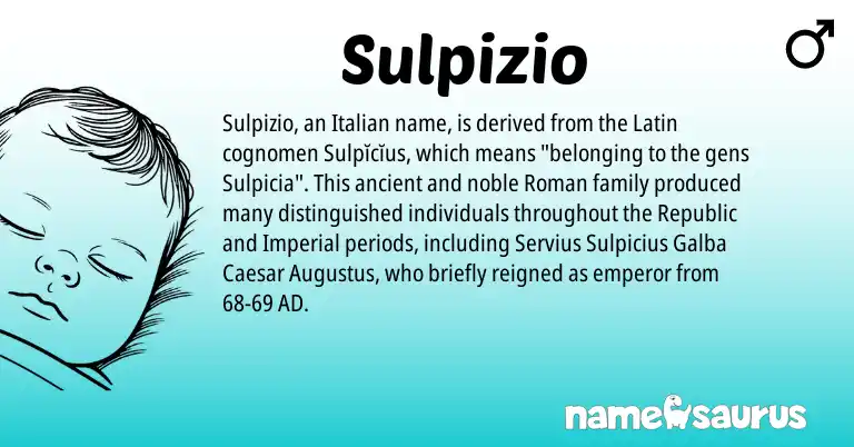 Infographic about Sulpizio name meaning, Sulpizio is a name from Roman, Latin, Italian origin(s).