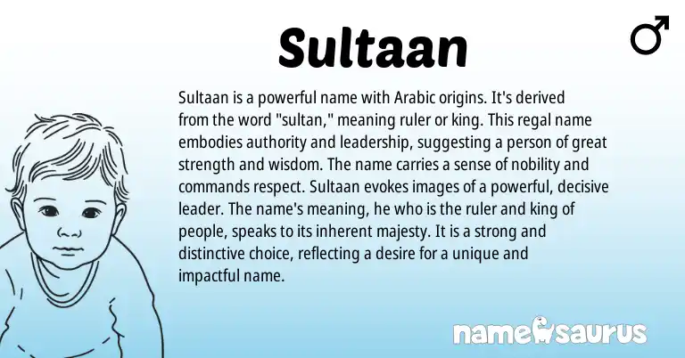 Infographic about Sultaan name meaning, Sultaan is a name from Arabic origin(s).