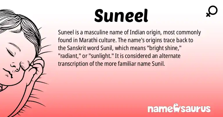 Infographic about Suneel name meaning, Suneel is a name from Indian, Marathi origin(s).