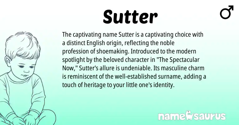 Infographic about Sutter name meaning, Sutter is a name from English origin(s).