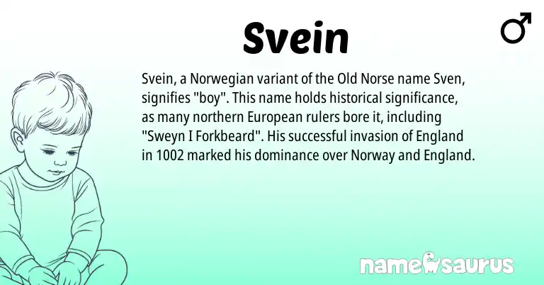Infographic about Svein name meaning, Svein is a name from Old Norse, European, England, Norwegian, Norway origin(s).