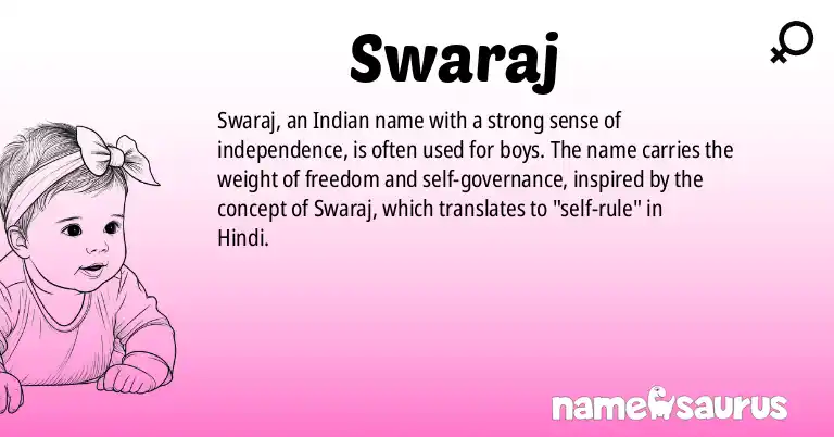 Infographic about Swaraj name meaning, Swaraj is a name from Indian origin(s).