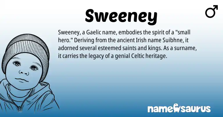 Infographic about Sweeney name meaning, Sweeney is a name from Irish, Gaelic, Celtic origin(s).