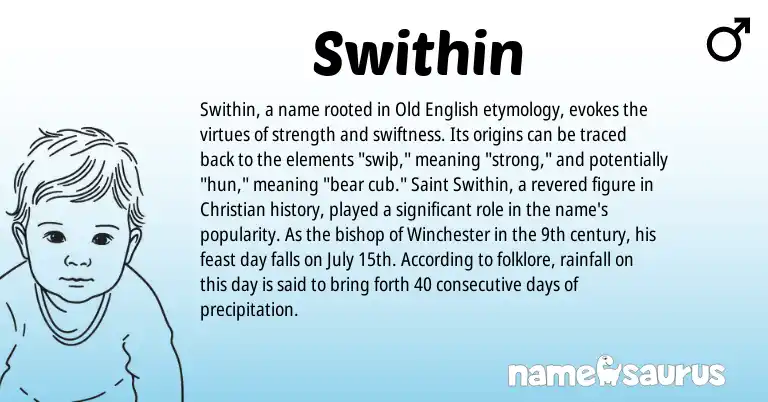 Infographic about Swithin name meaning, Swithin is a name from Old English origin(s).