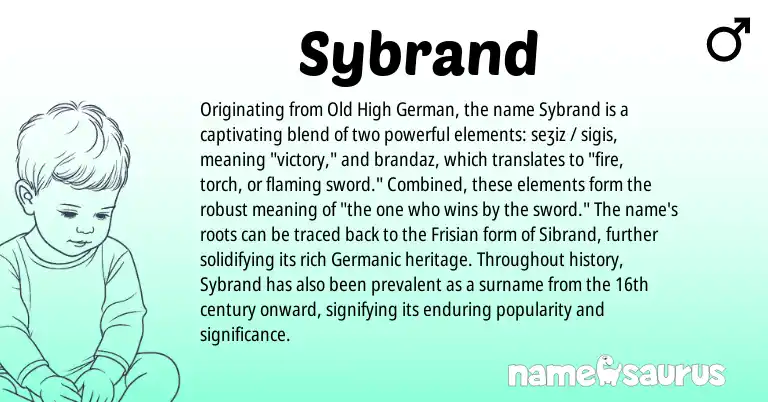 Infographic about Sybrand name meaning, Sybrand is a name from Old High German, Frisian, Germanic origin(s).