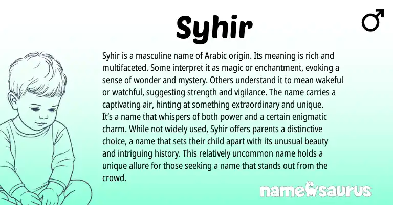 Infographic about Syhir name meaning, Syhir is a name from Arabic origin(s).