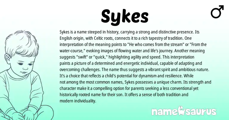 Infographic about Sykes name meaning, Sykes is a name from English, Celtic origin(s).