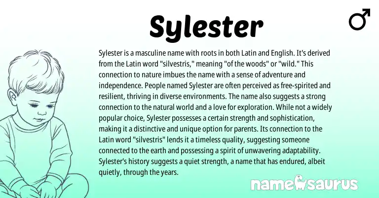 Infographic about Sylester name meaning, Sylester is a name from Latin, English origin(s).