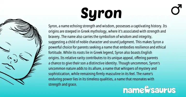 Infographic about Syron name meaning, Syron is a name from Greek, Irish origin(s).