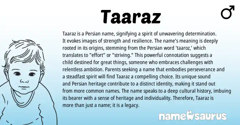 Infographic about Taaraz name meaning, Taaraz is a name from Persian origin(s).