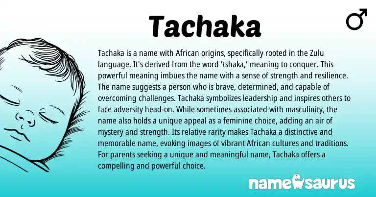 Infographic about Tachaka name meaning, Tachaka is a name from Zulu, African origin(s).