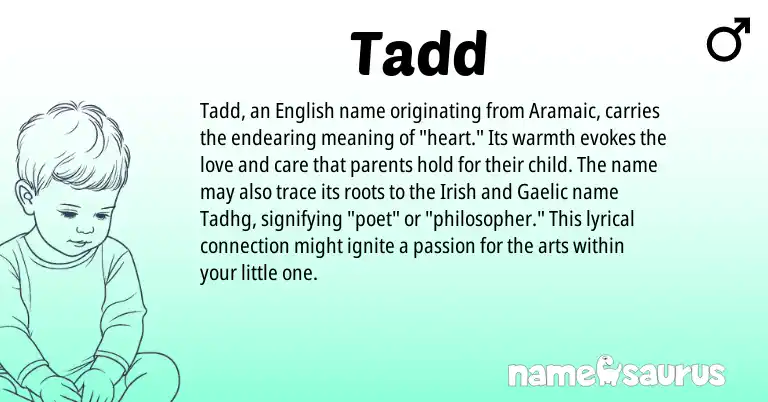 Infographic about Tadd name meaning, Tadd is a name from Aramaic, English, Gaelic, Irish origin(s).