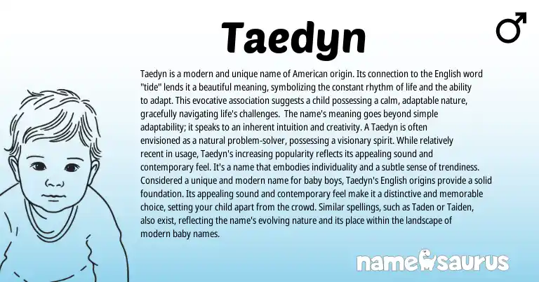 Infographic about Taedyn name meaning, Taedyn is a name from American, English origin(s).