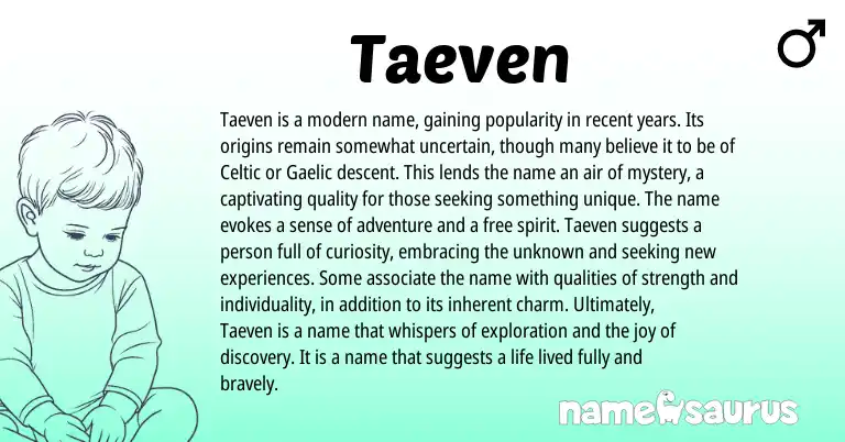 Infographic about Taeven name meaning, Taeven is a name from English, Celtic origin(s).