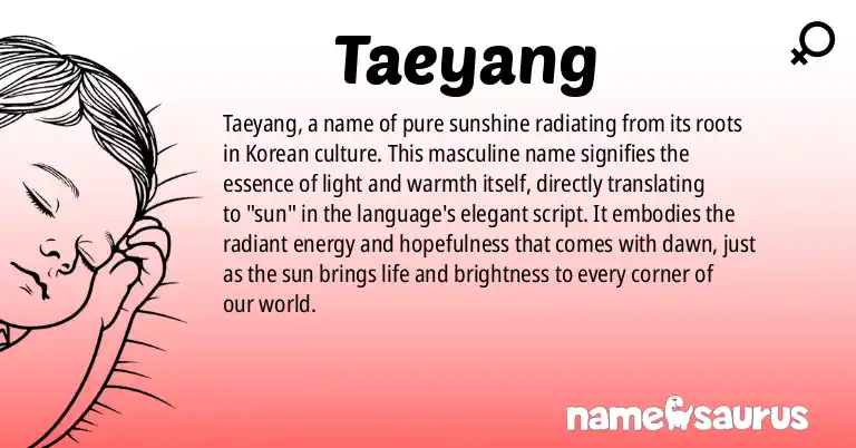 Infographic about Taeyang name meaning, Taeyang is a name from Korean origin(s).