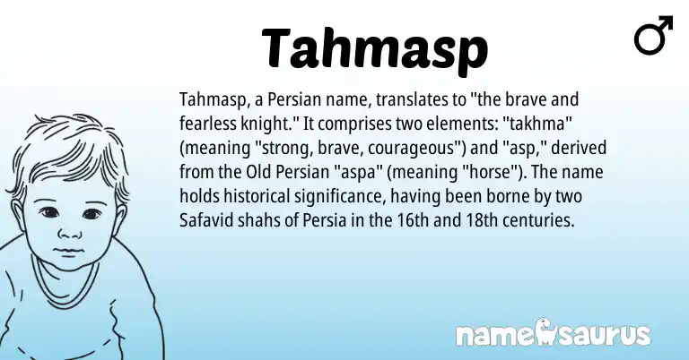 Infographic about Tahmasp name meaning, Tahmasp is a name from Persian, Old Persian origin(s).