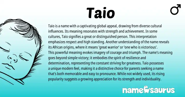 Infographic about Taio name meaning, Taio is a name from Chinese, African origin(s).