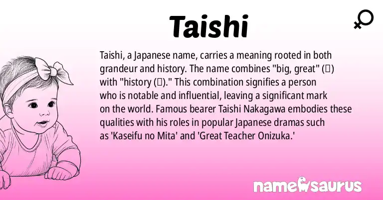 Infographic about Taishi name meaning, Taishi is a name from Japanese origin(s).