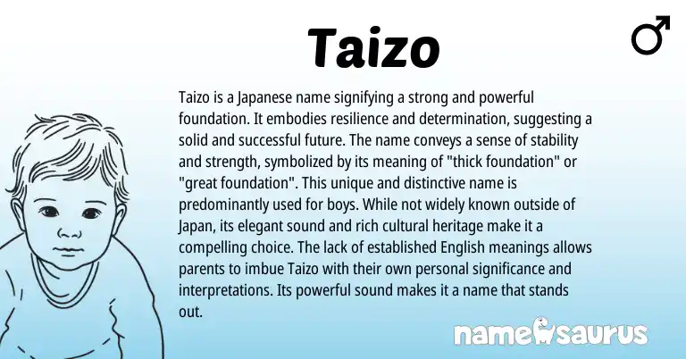 Infographic about Taizo name meaning, Taizo is a name from Japanese origin(s).