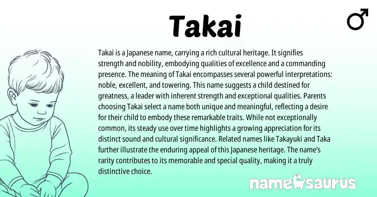 Infographic about Takai name meaning, Takai is a name from Japanese origin(s).