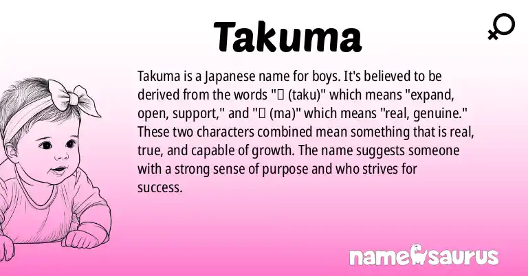 Infographic about Takuma name meaning, Takuma is a name from Japanese origin(s).