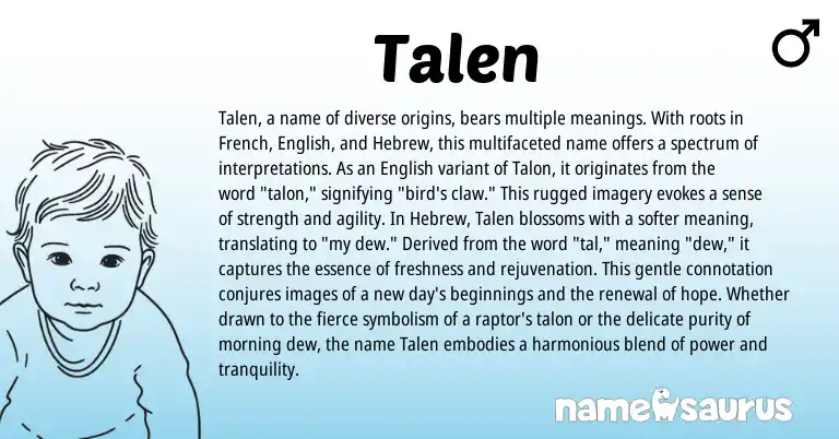 Infographic about Talen name meaning, Talen is a name from English, French, Hebrew origin(s).