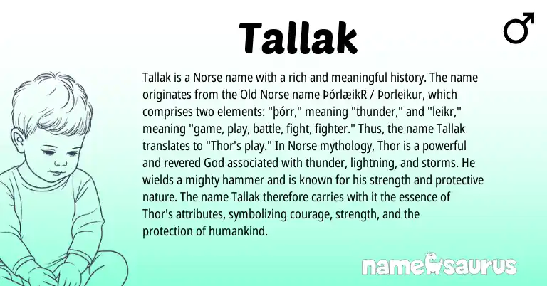 Infographic about Tallak name meaning, Tallak is a name from Old Norse, Norse origin(s).
