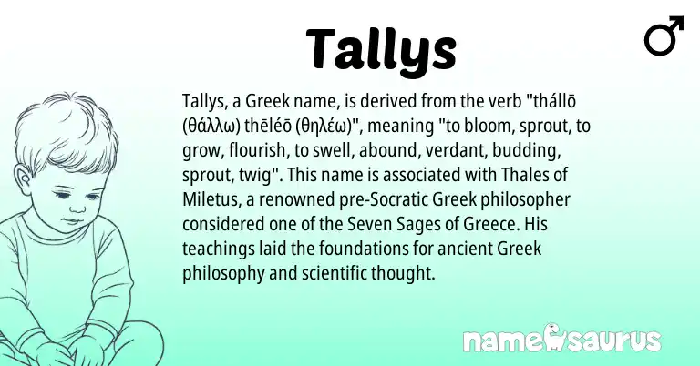 Infographic about Tallys name meaning, Tallys is a name from Greece, Greek origin(s).