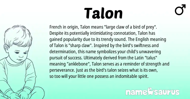 Infographic about Talon name meaning, Talon is a name from English, French, Latin origin(s).