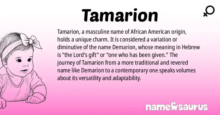 Infographic about Tamarion name meaning, Tamarion is a name from African American origin(s).
