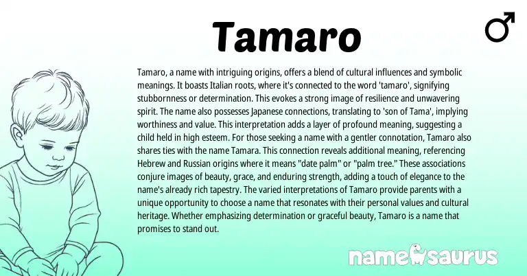 Infographic about Tamaro name meaning, Tamaro is a name from Italian, Japanese origin(s).