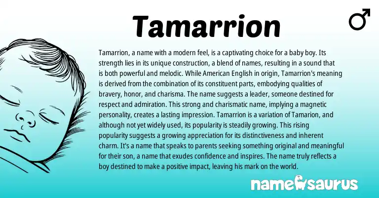 Infographic about Tamarrion name meaning, Tamarrion is a name from American origin(s).