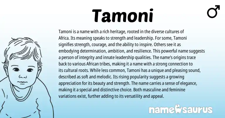 Infographic about Tamoni name meaning, Tamoni is a name from African origin(s).