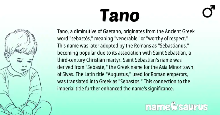 Infographic about Tano name meaning, Tano is a name from Roman, Ancient Greek, Latin, Greek origin(s).